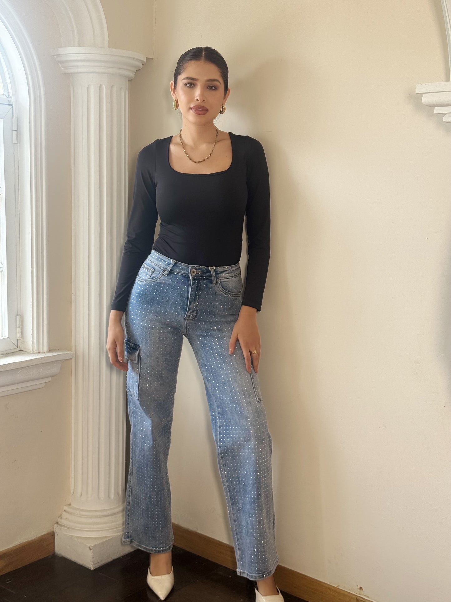 Pantalón cargo brillos