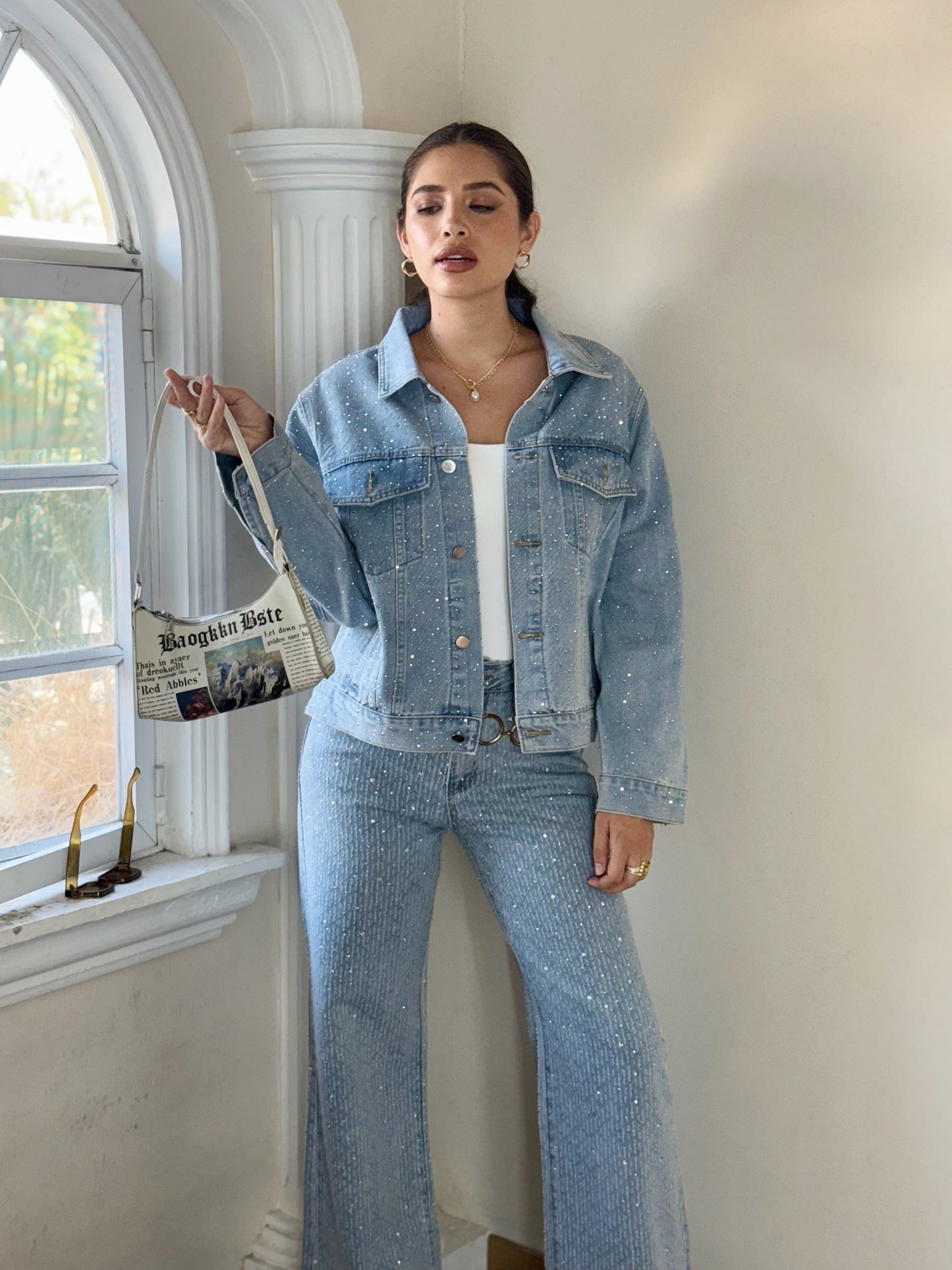 Chamarra denim de brillos
