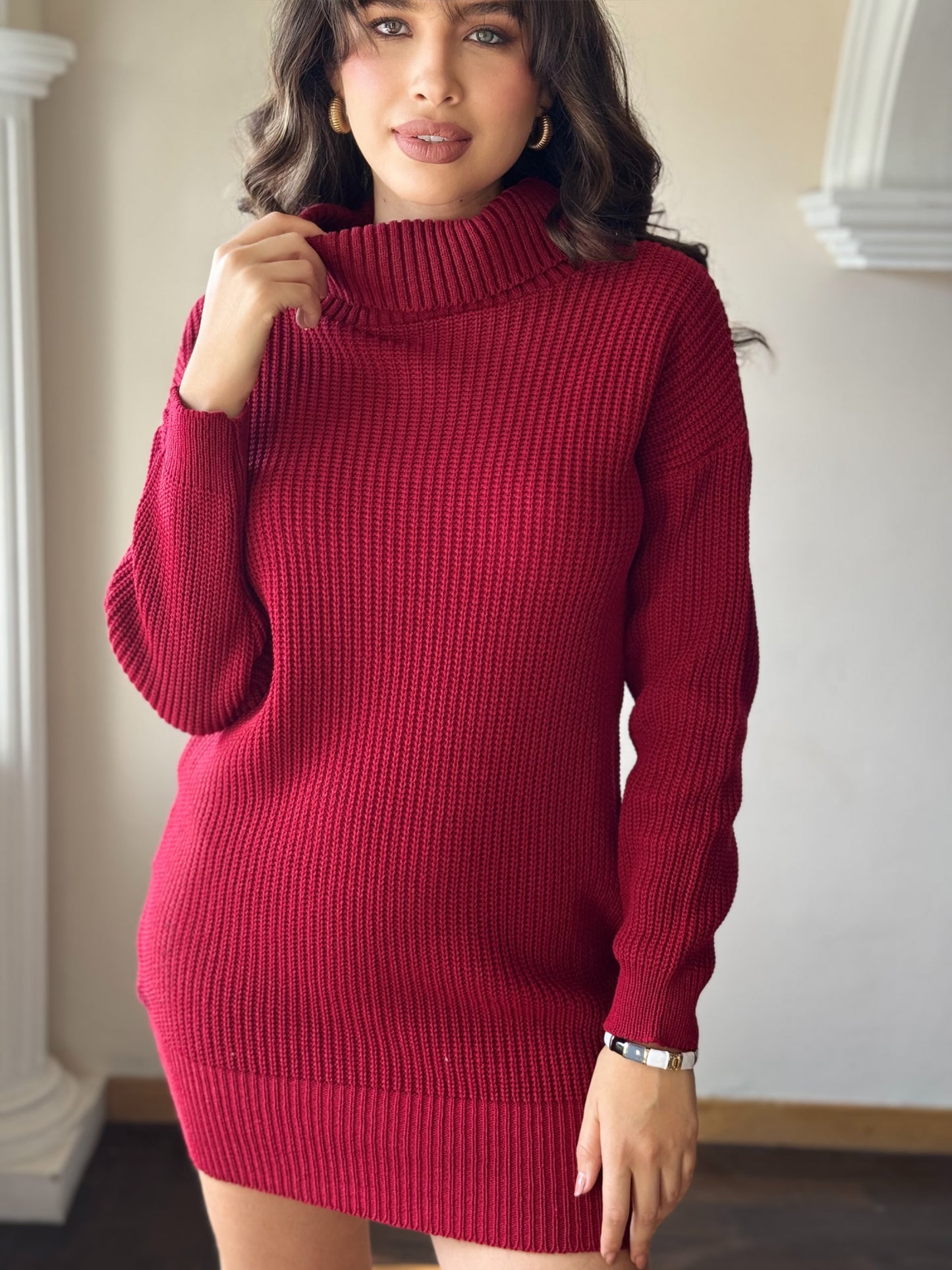 Vestido tejido cuello tortuga