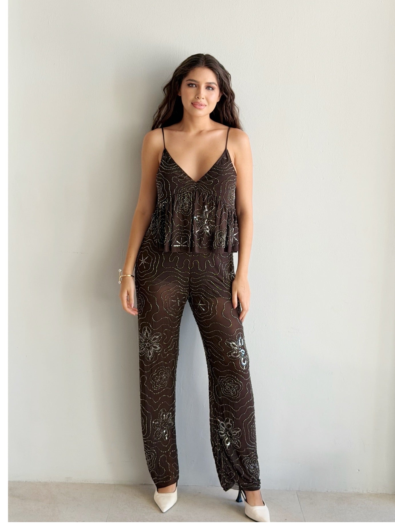 Conjunto de pantalon Bordado con Pedreria
