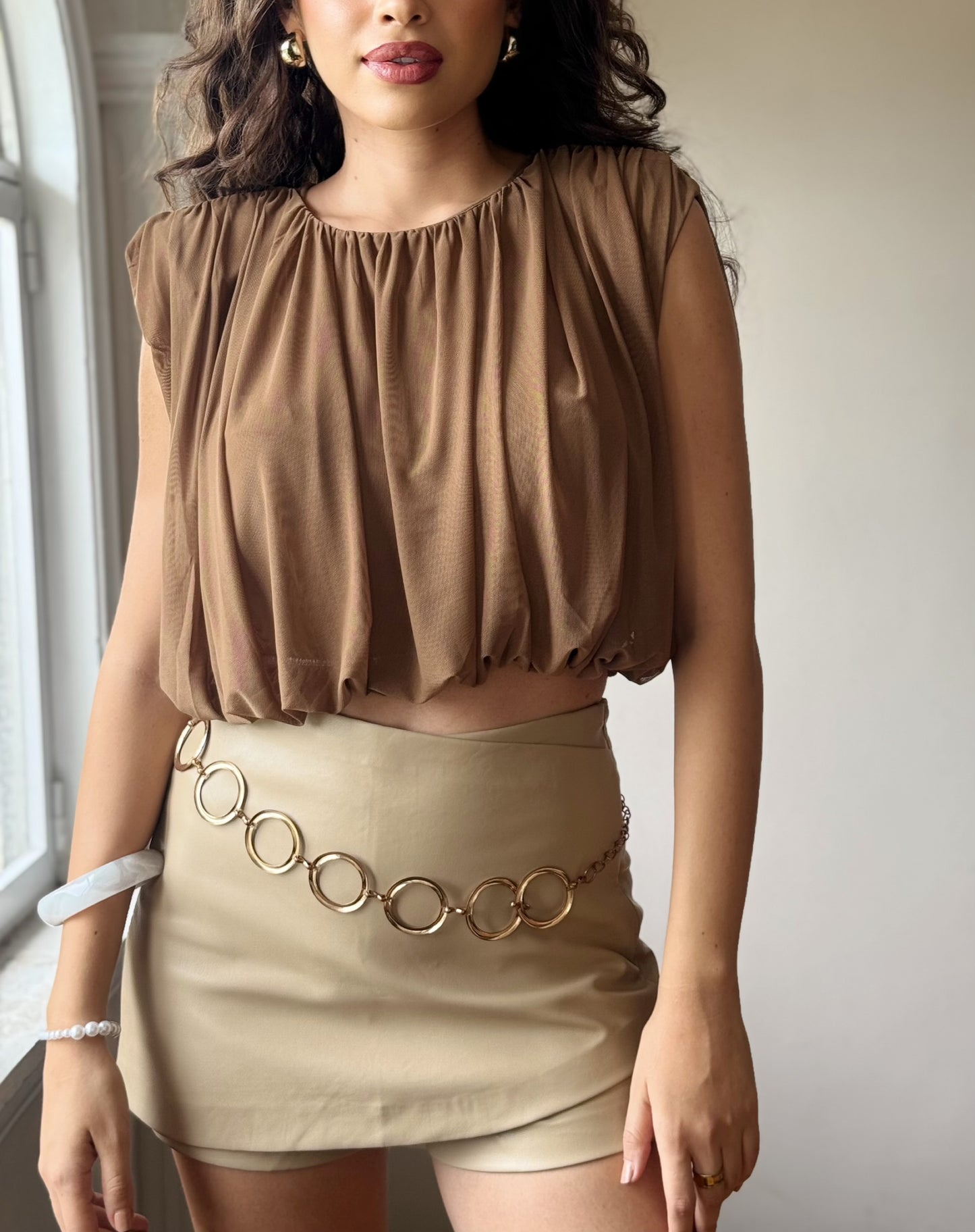 Blusa mesh con hombreras