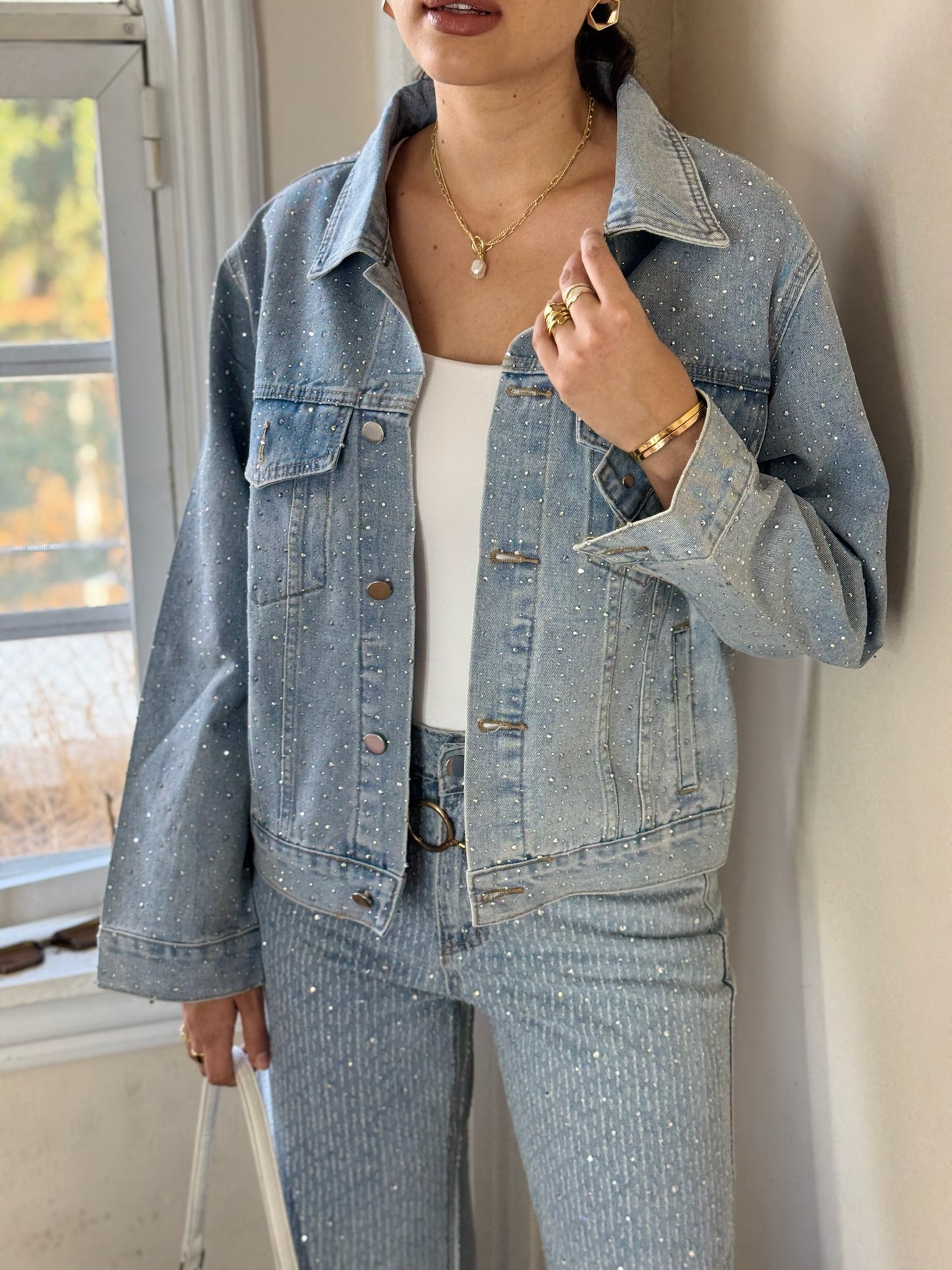 Chamarra denim de brillos