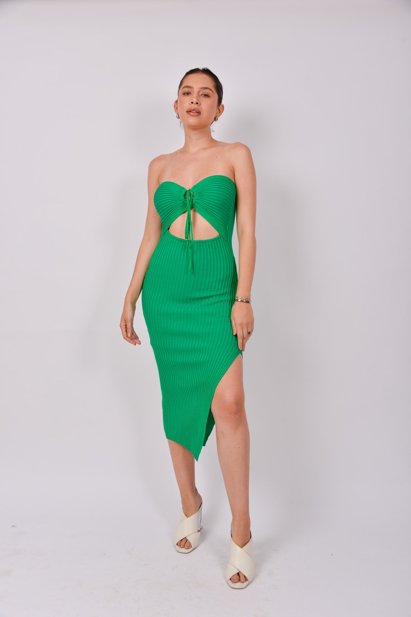 Vestido halter tela acanalada