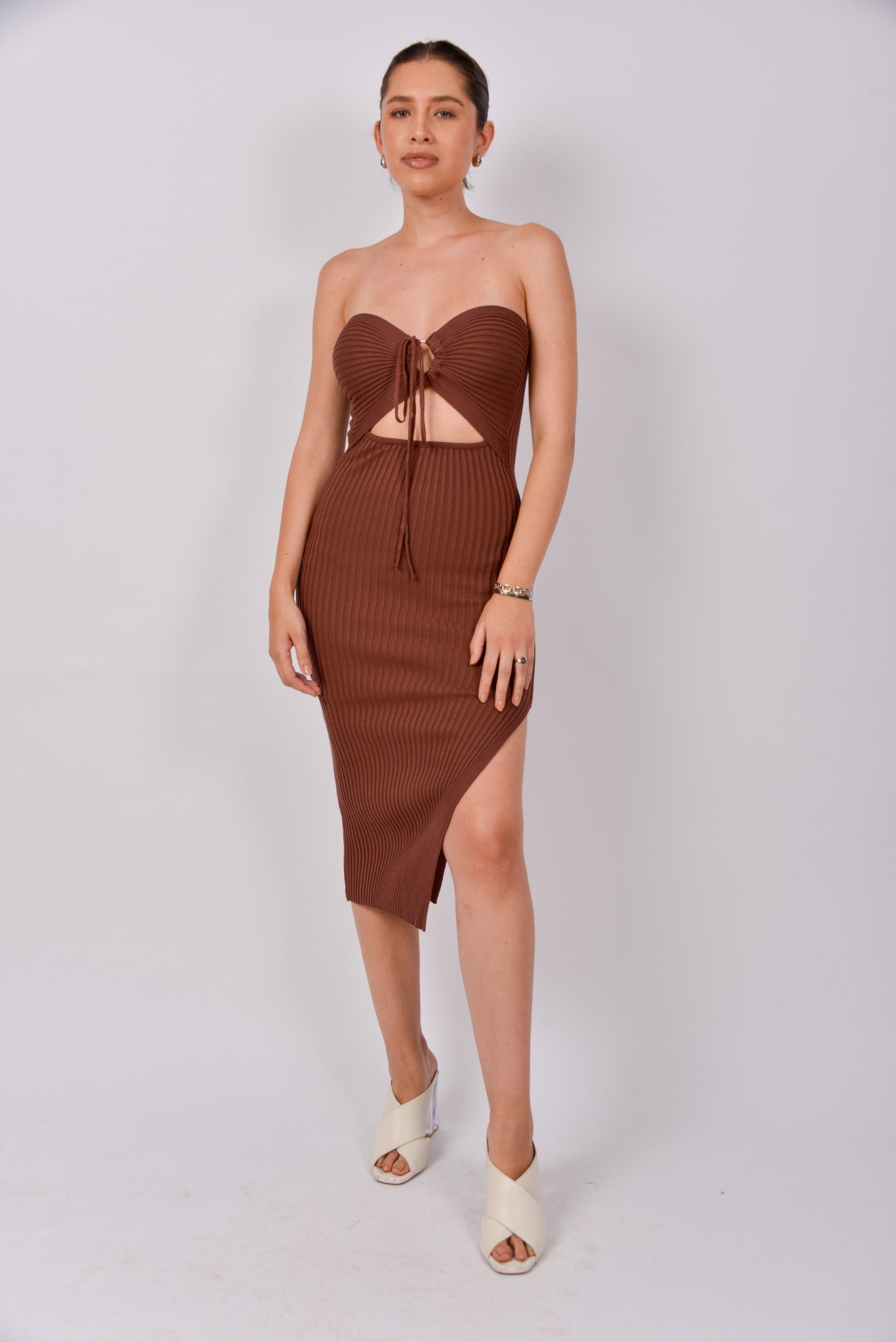 Vestido halter tela acanalada