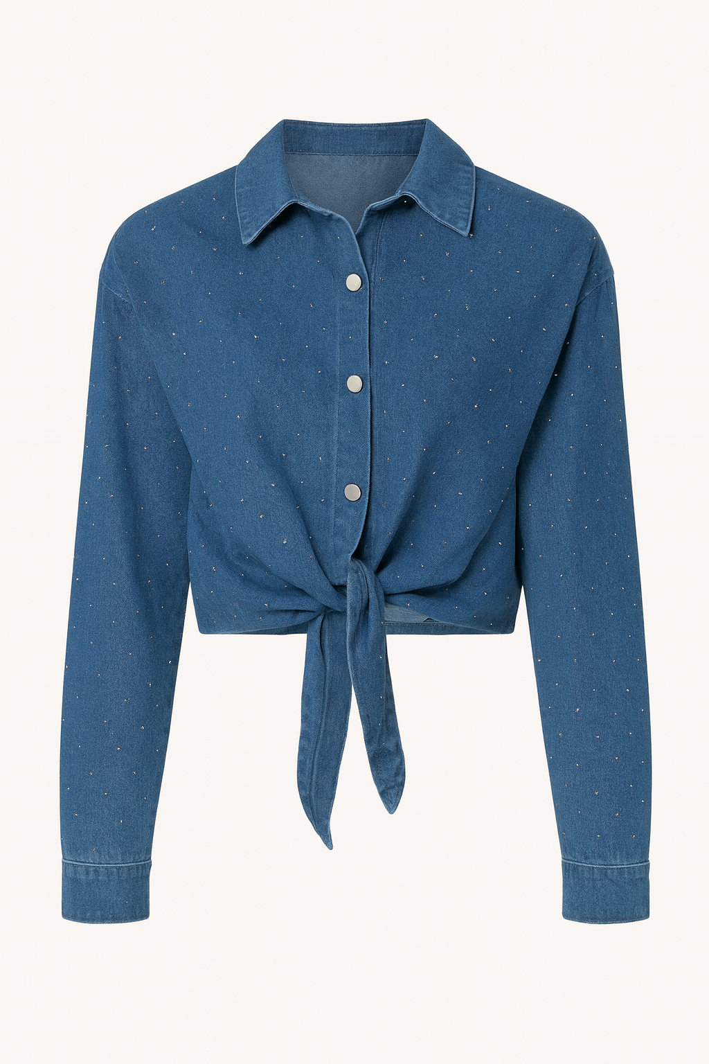 Camisa de mezclilla con brillos y nudo