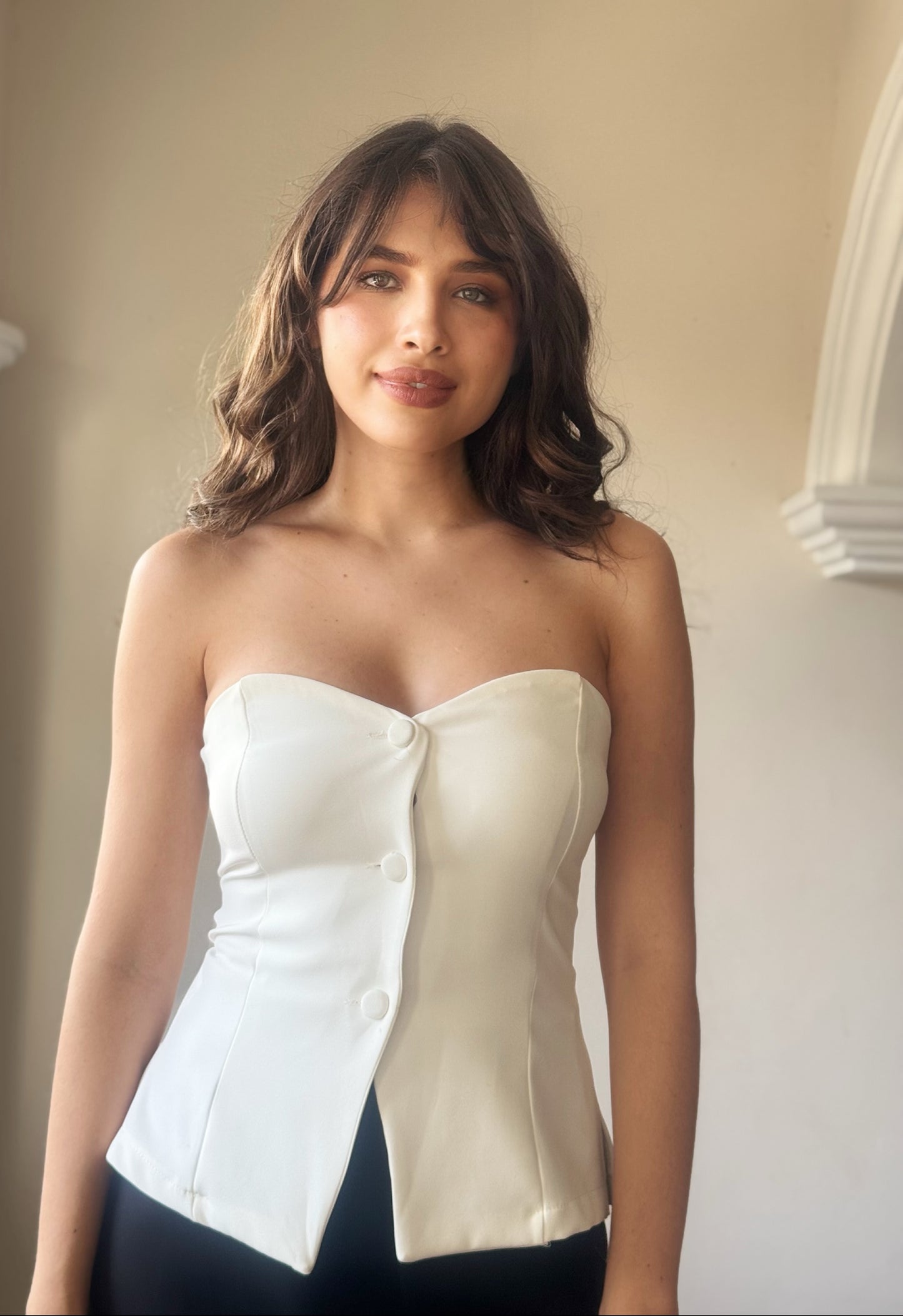 Blusa botones strapless