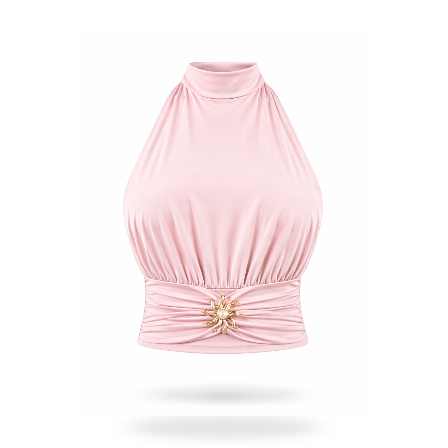 Top halter con broche dorado