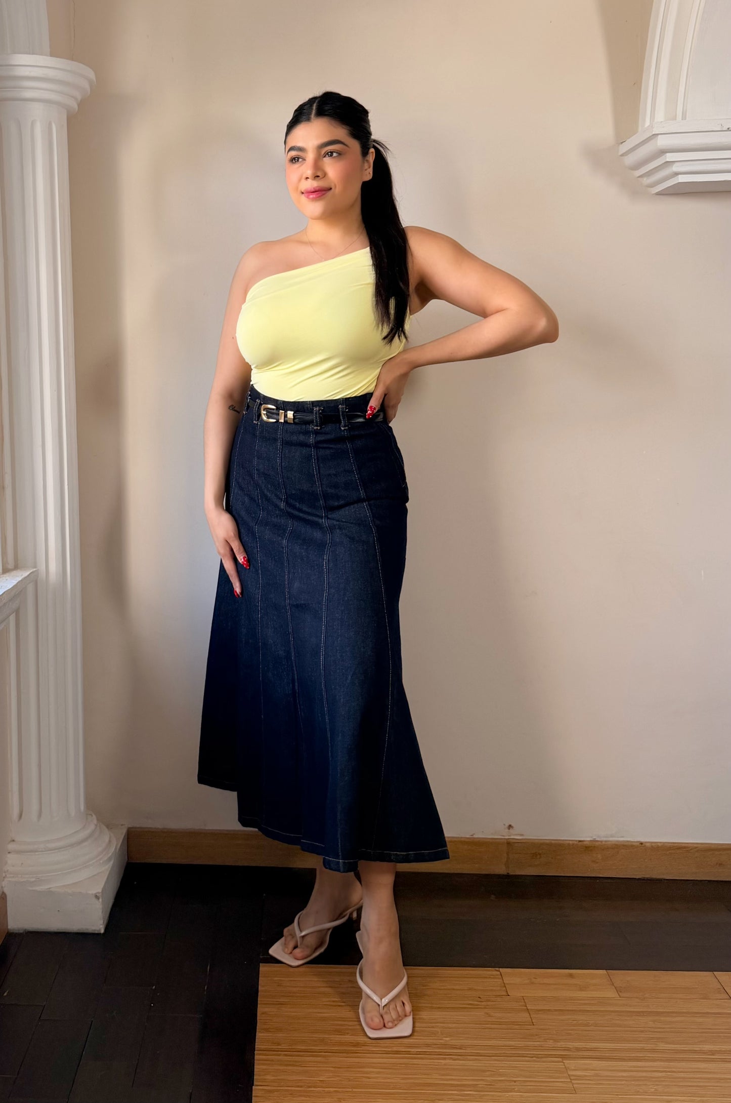 Falda Larga Corte A con cinturon