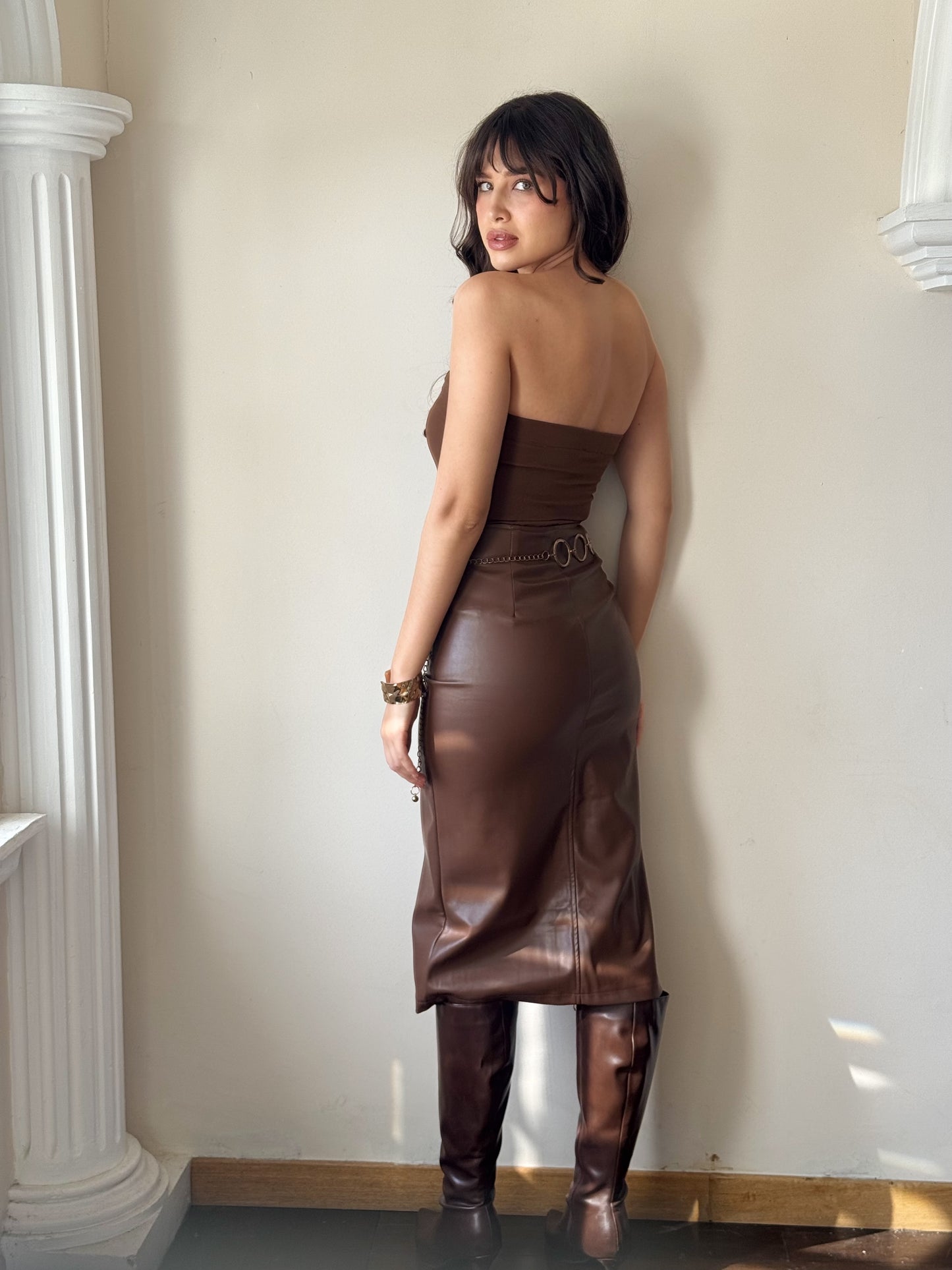 Maxi falda de vinipiel