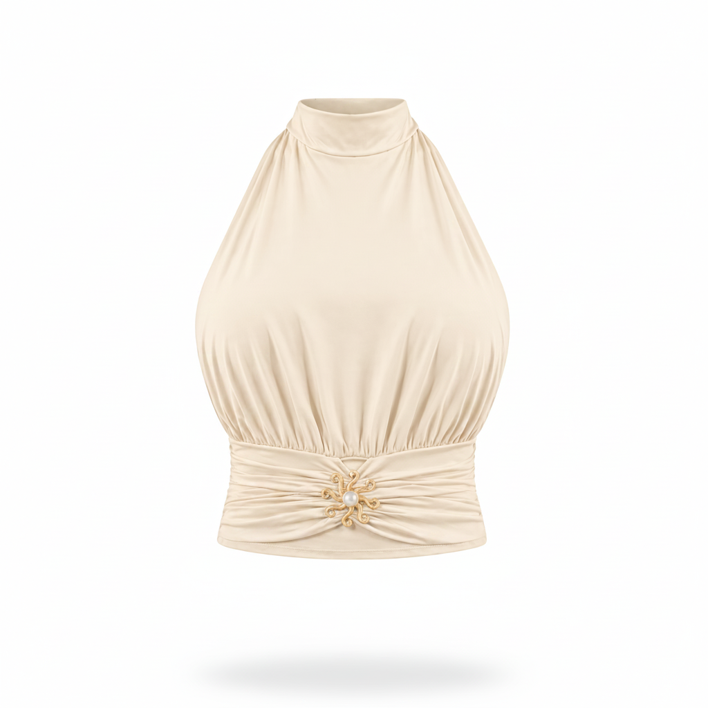 Top halter con broche dorado