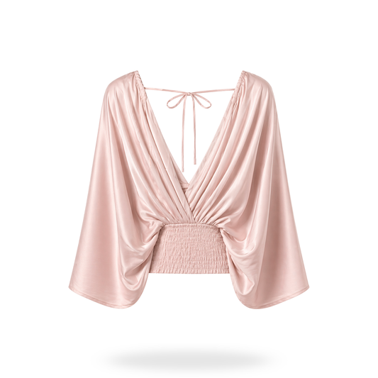 Blusa satinada drapeada de manga amplia