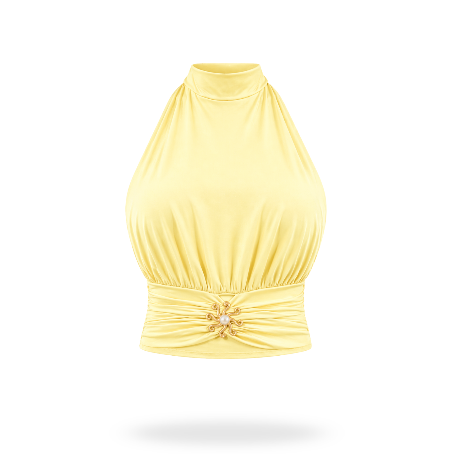 Top halter con broche dorado