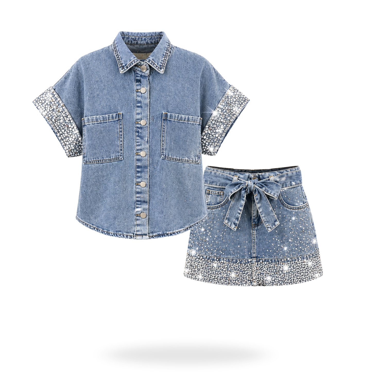 Conjunto Camisa y falda de Mezclilla con Brillos