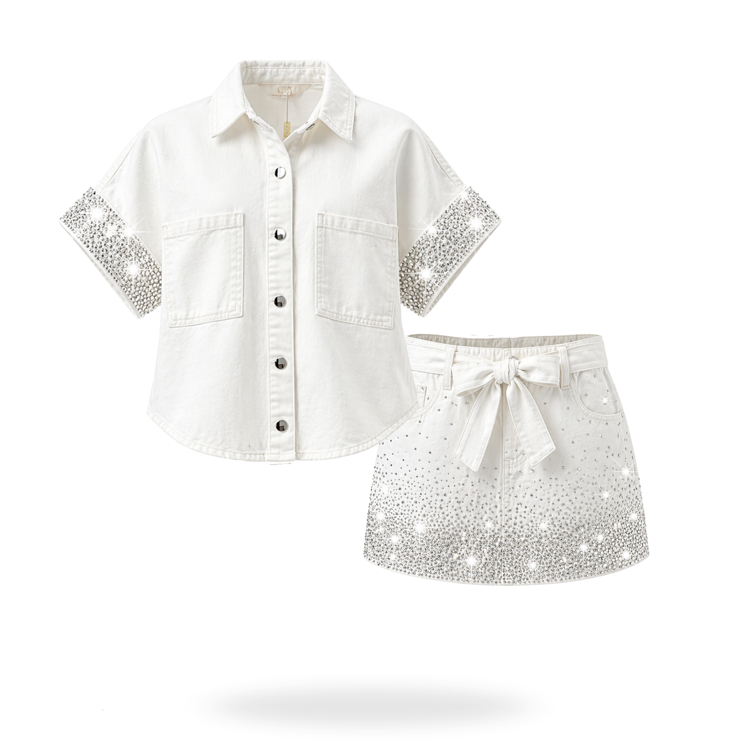 Conjunto Camisa y falda de Mezclilla con Brillos