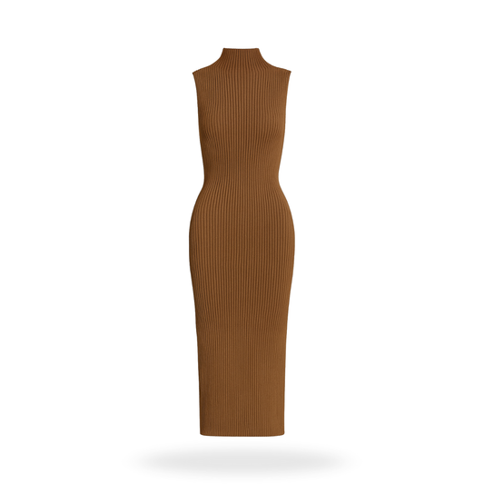 Vestido tejido cuello alto sin mangas