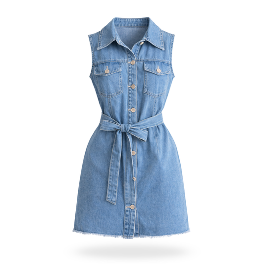 Vestido Mezclilla sin mangas con cinturon