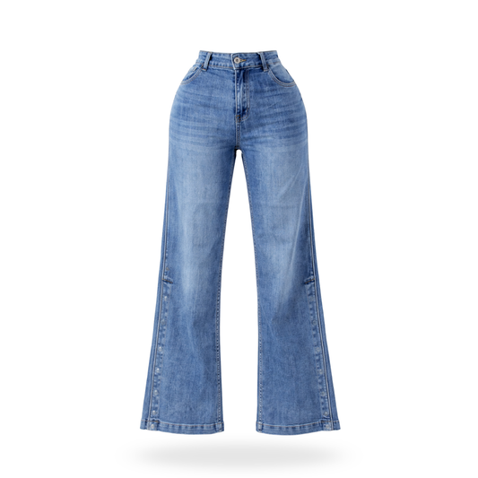 Jeans Flare con Botones Laterales