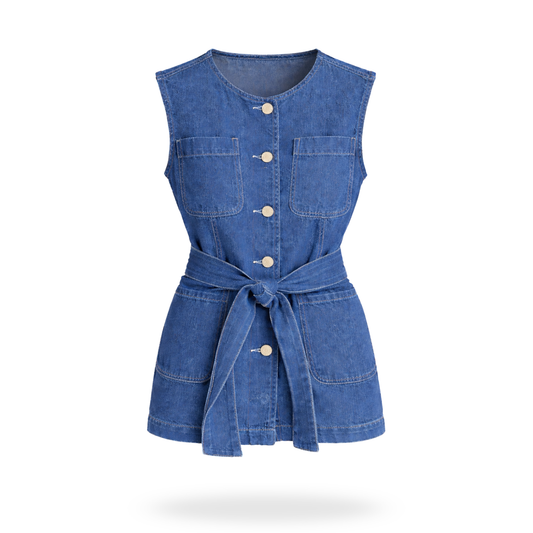 Chaleco Cuello redondo con cinturon