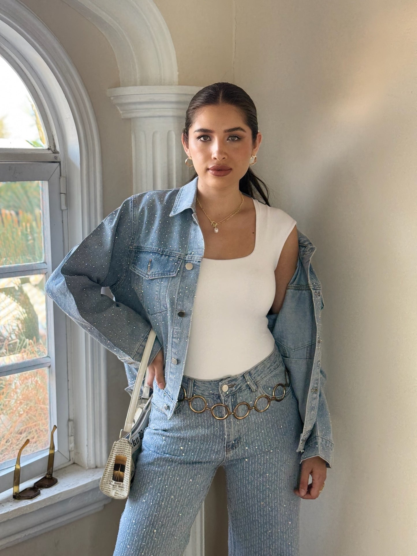 Chamarra denim de brillos