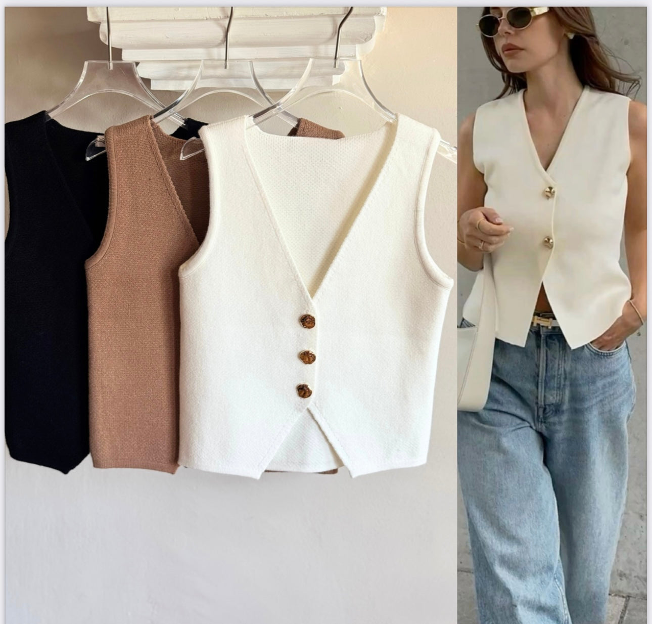 Chaleco tejido con botones dorados