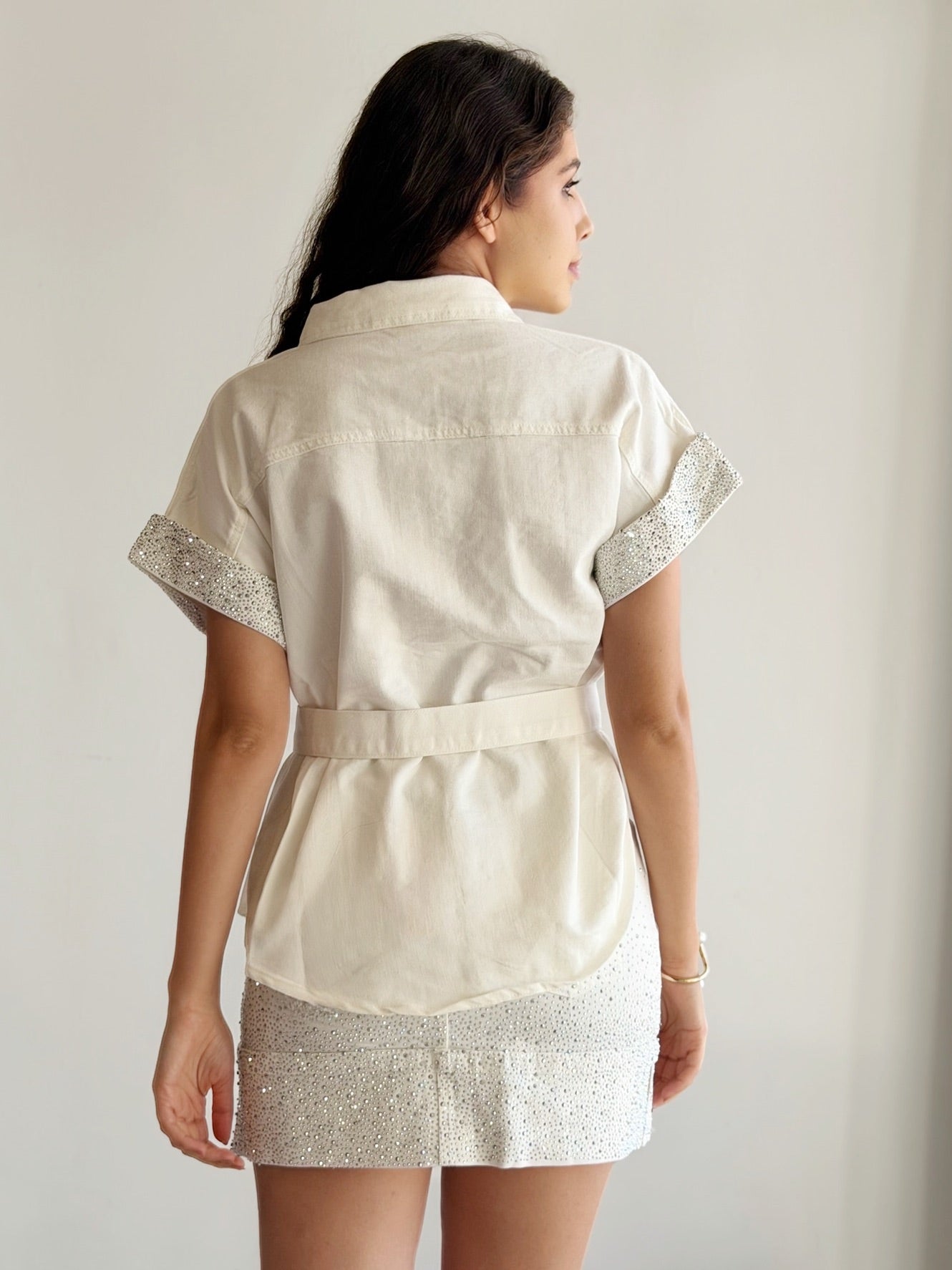 Conjunto Camisa y falda de Mezclilla con Brillos