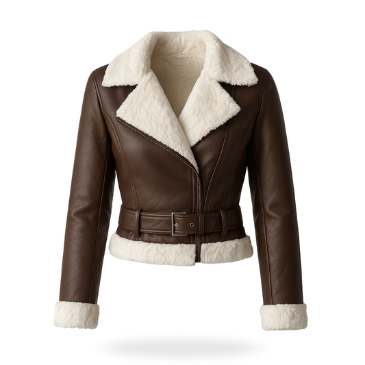 Chamarra de vinipiel con cinturón