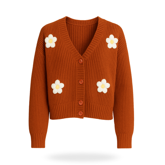Suéter tejido con flores.