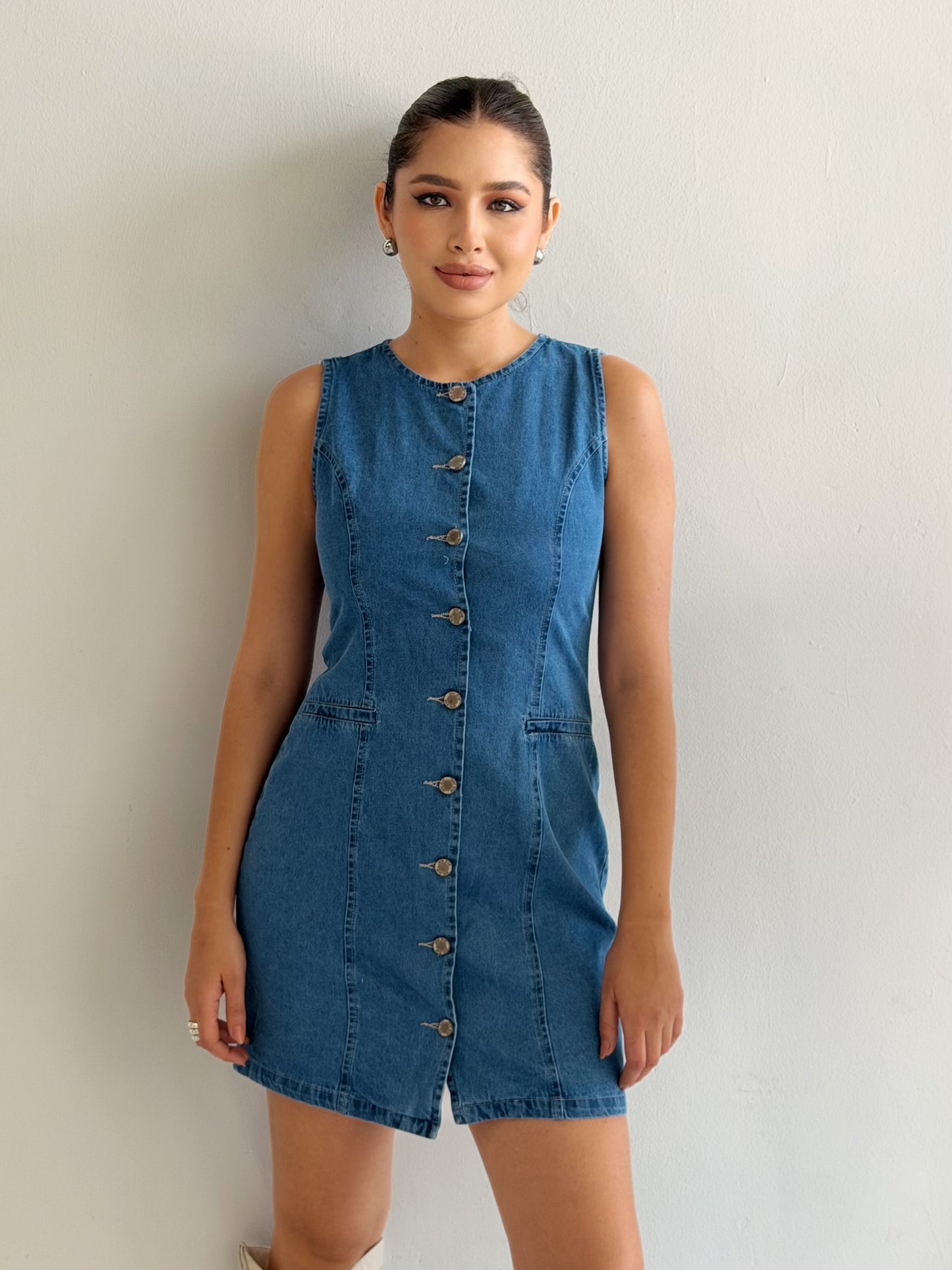 Vestido de mezclilla cuello redondo