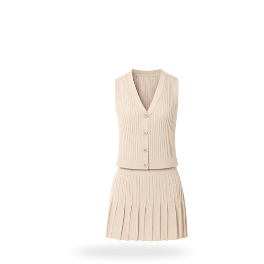 Conjunto de falda tableada y chaleco tejido