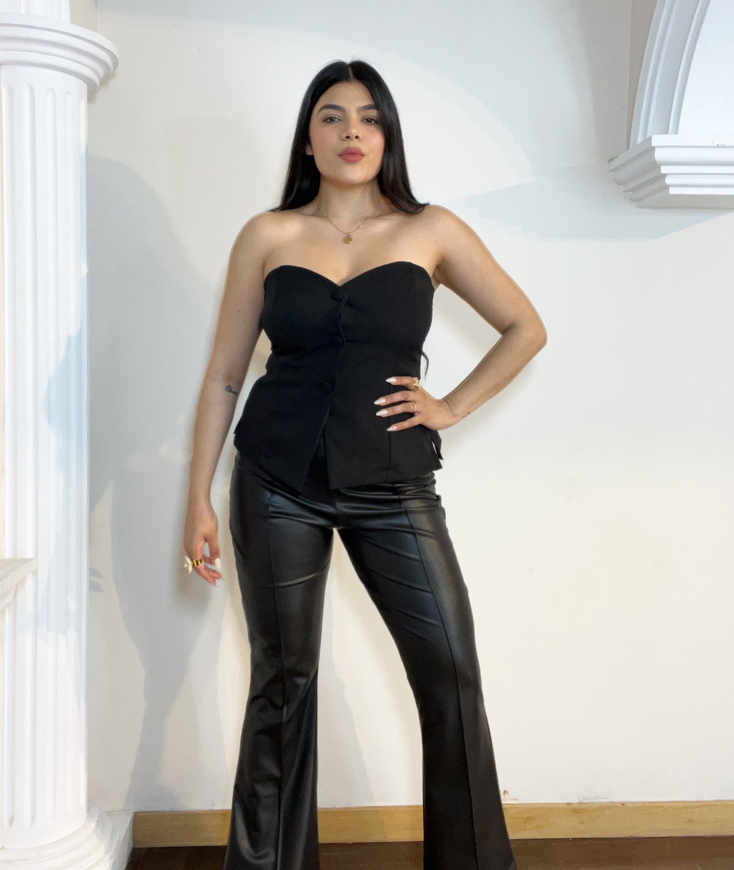 Blusa botones strapless