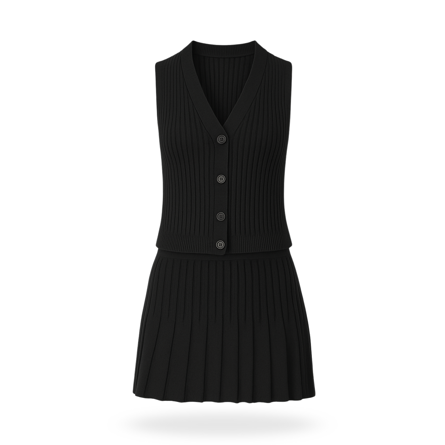 Conjunto de falda tableada y chaleco tejido