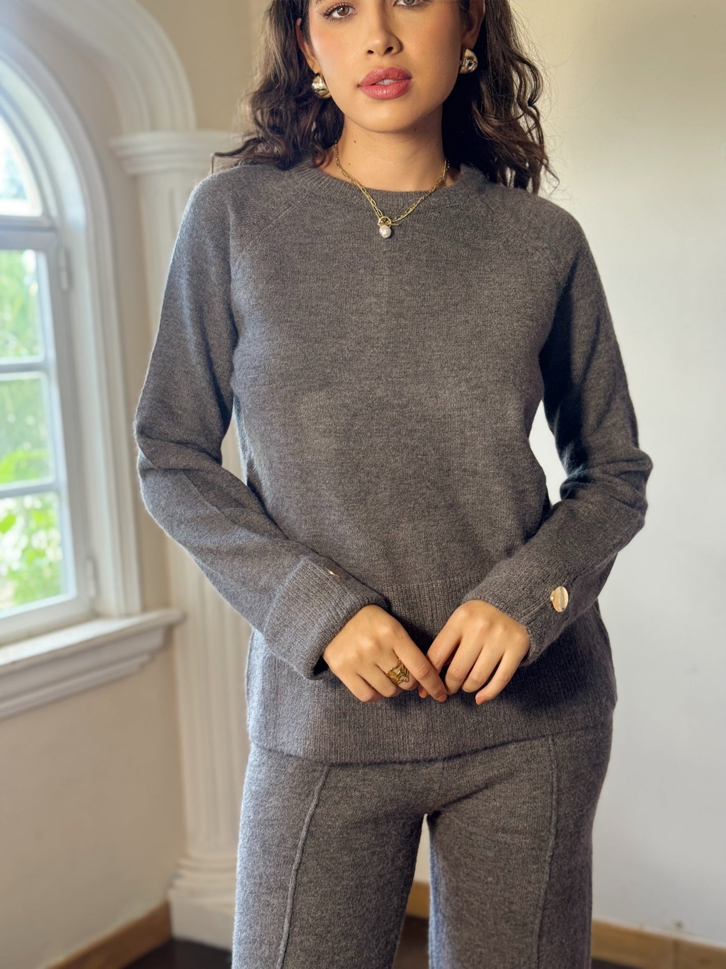 Conjunto tejido cuello redondo