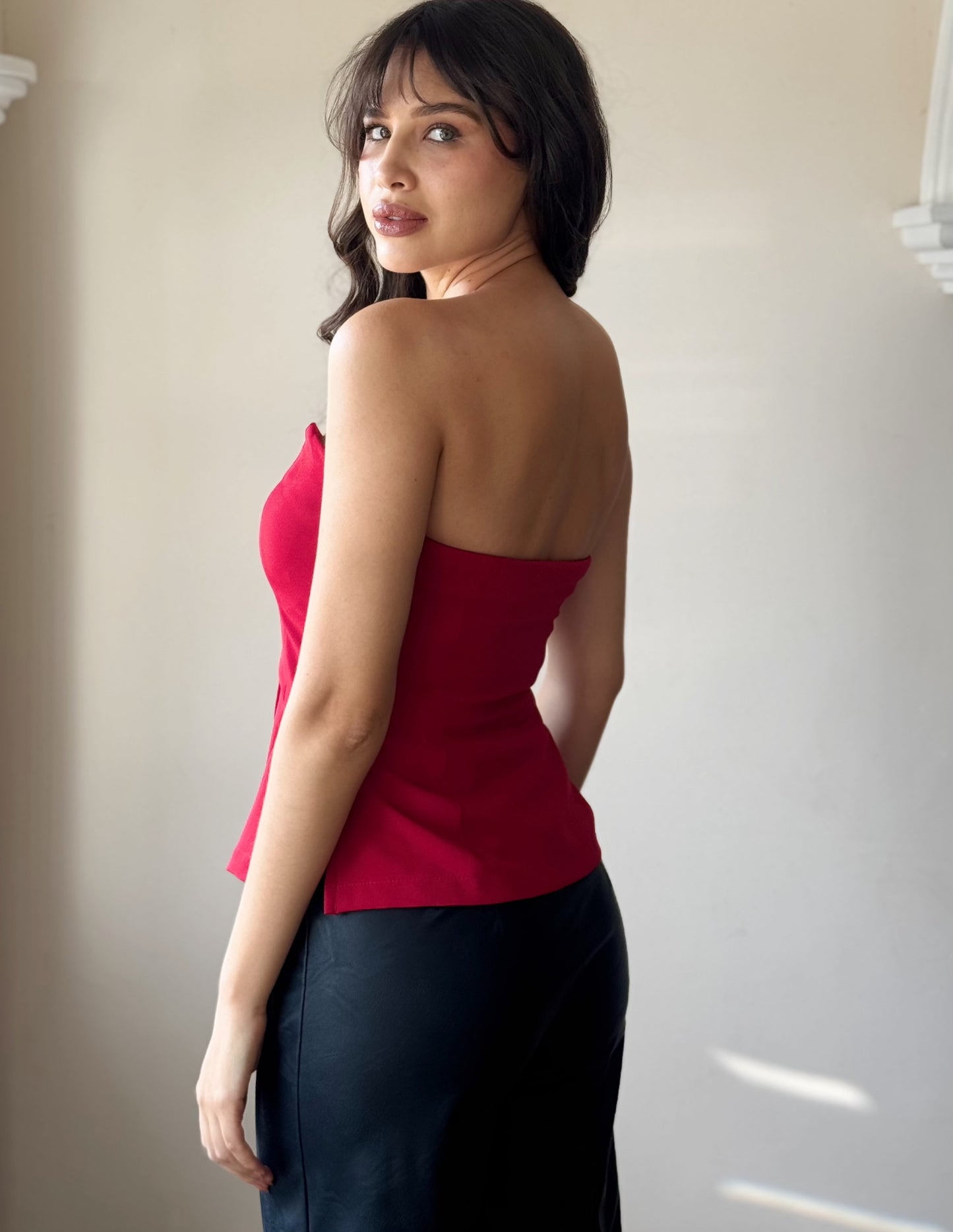 Blusa botones strapless