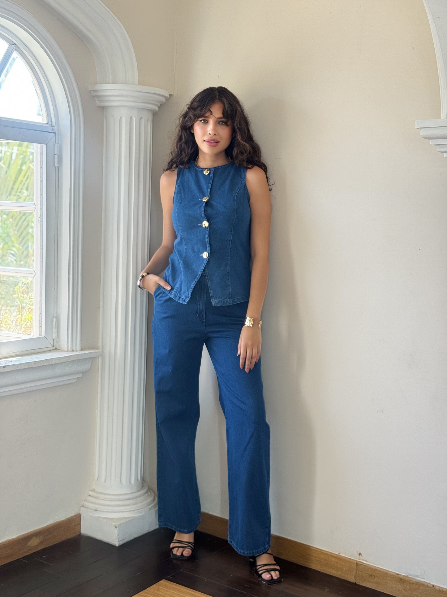 Conjunto de chaleco mezclilla