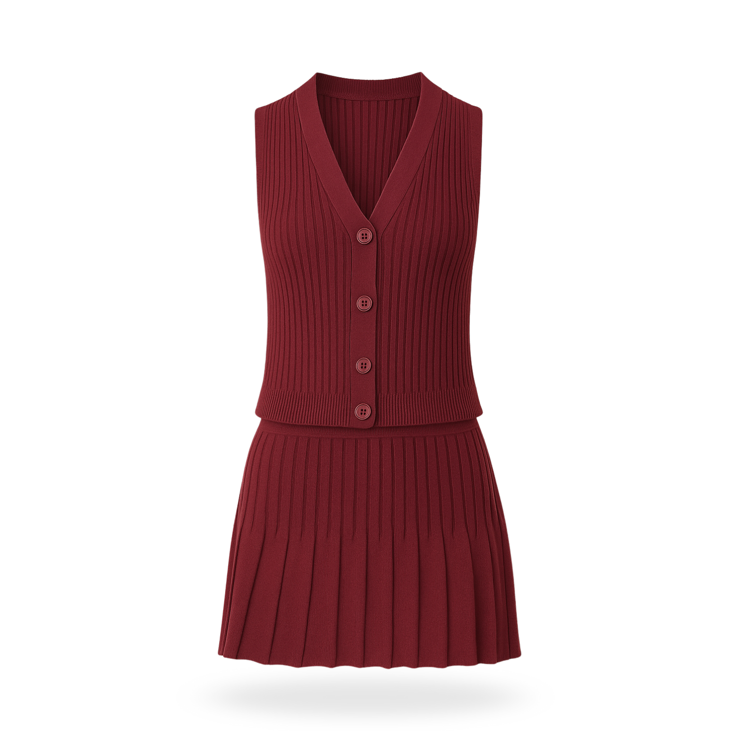 Conjunto de falda tableada y chaleco tejido