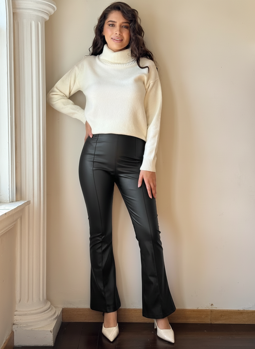 Pantalón  vinipiel acampanado