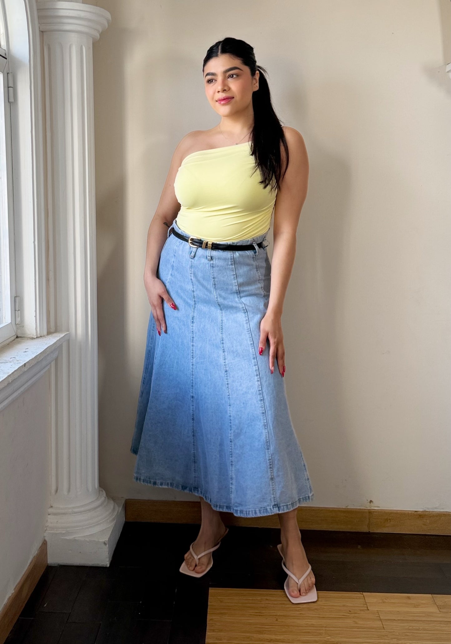 Falda Larga Corte A con cinturon