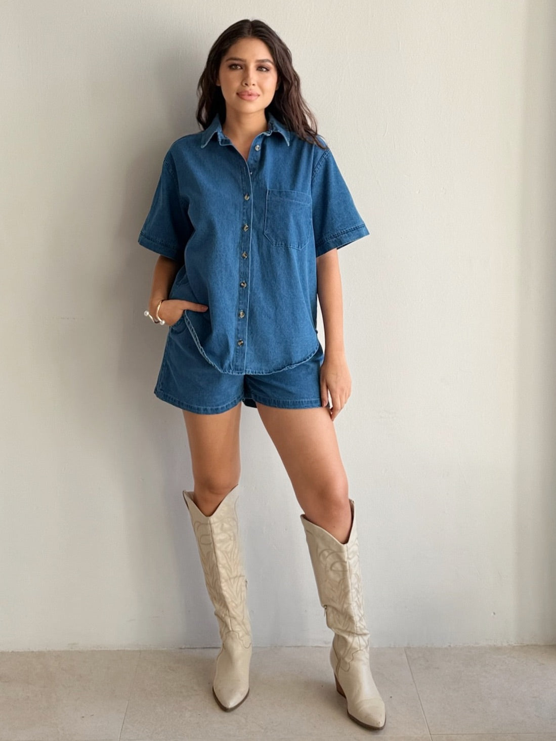 Conjunto Camisa con short de mezclilla