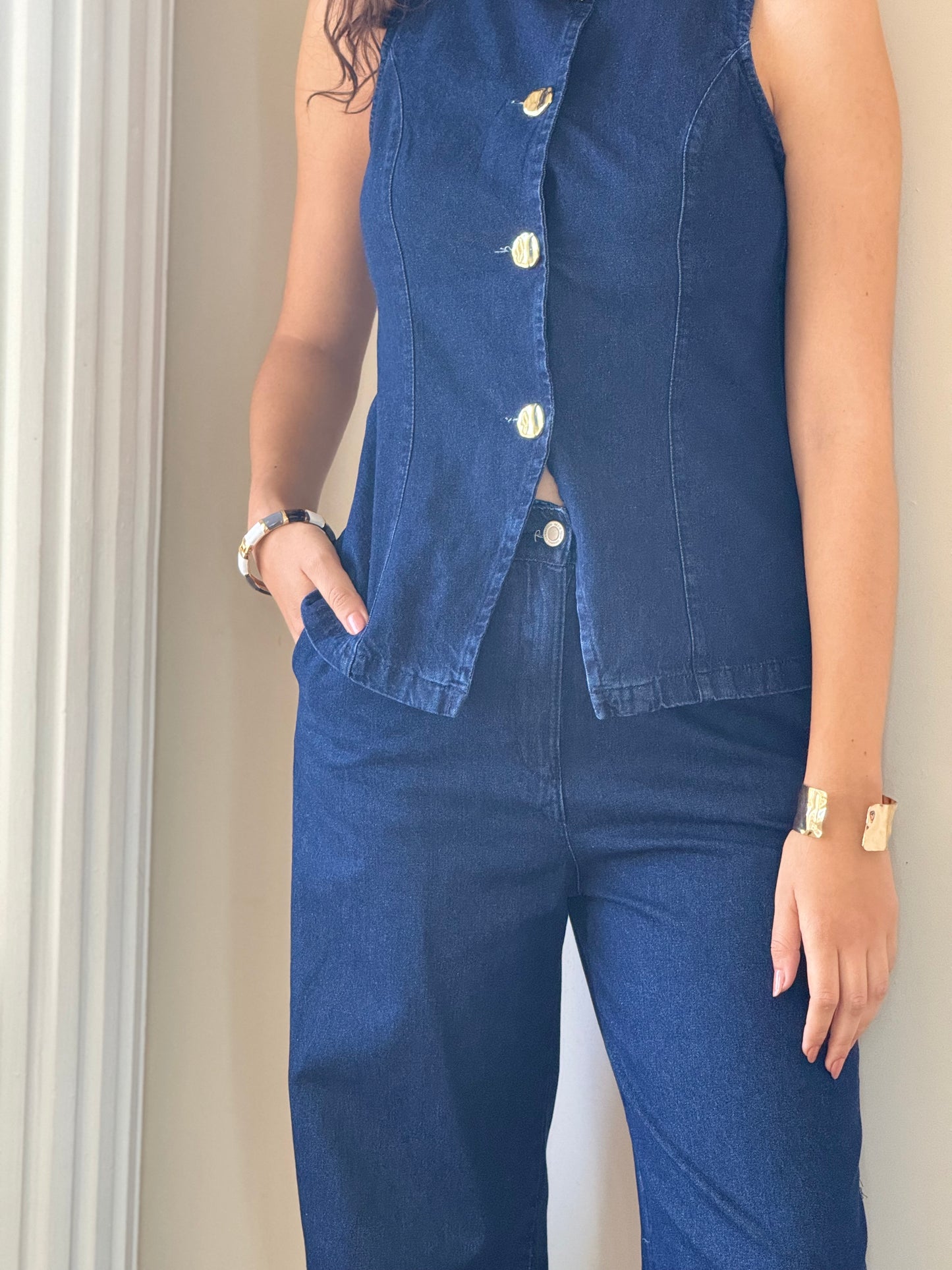 Conjunto de chaleco mezclilla