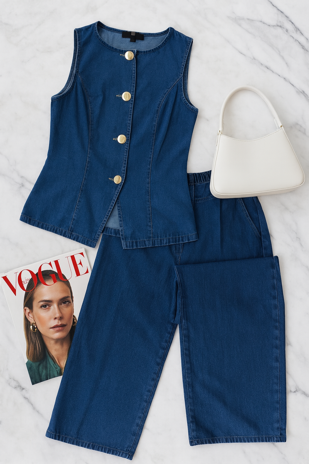 Conjunto de chaleco mezclilla