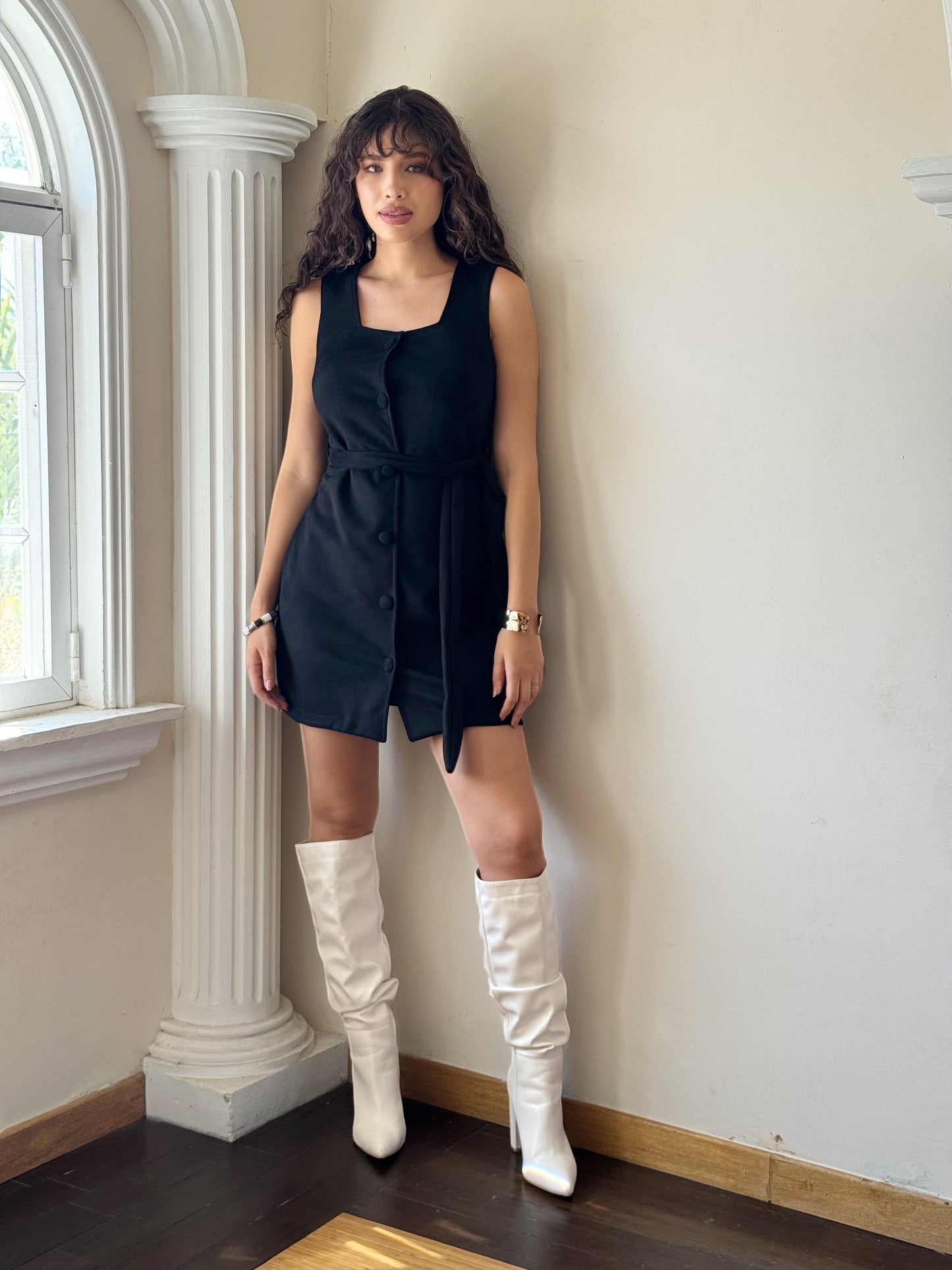 Vestido Gamuza de Botones y cinturon