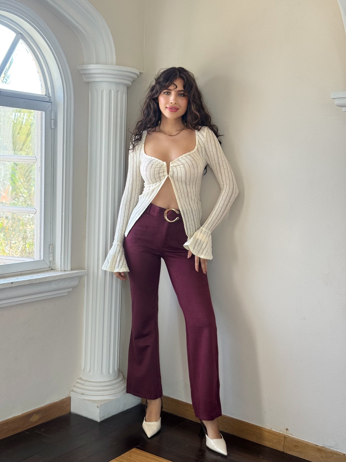 Blusa manga larga con escote