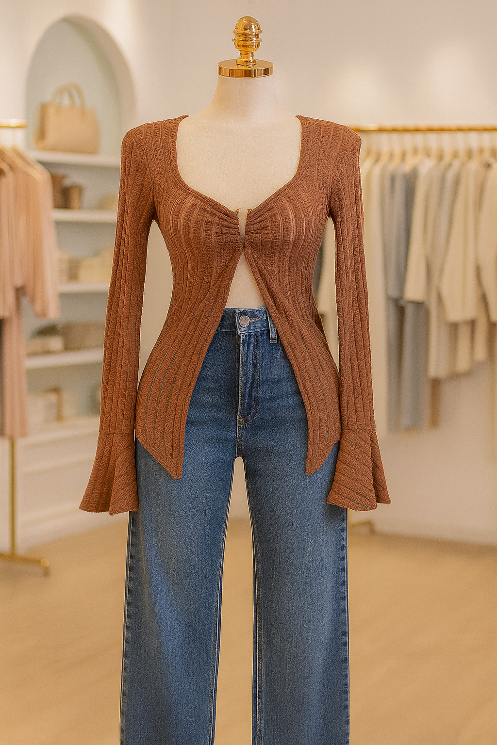 Blusa manga larga con escote