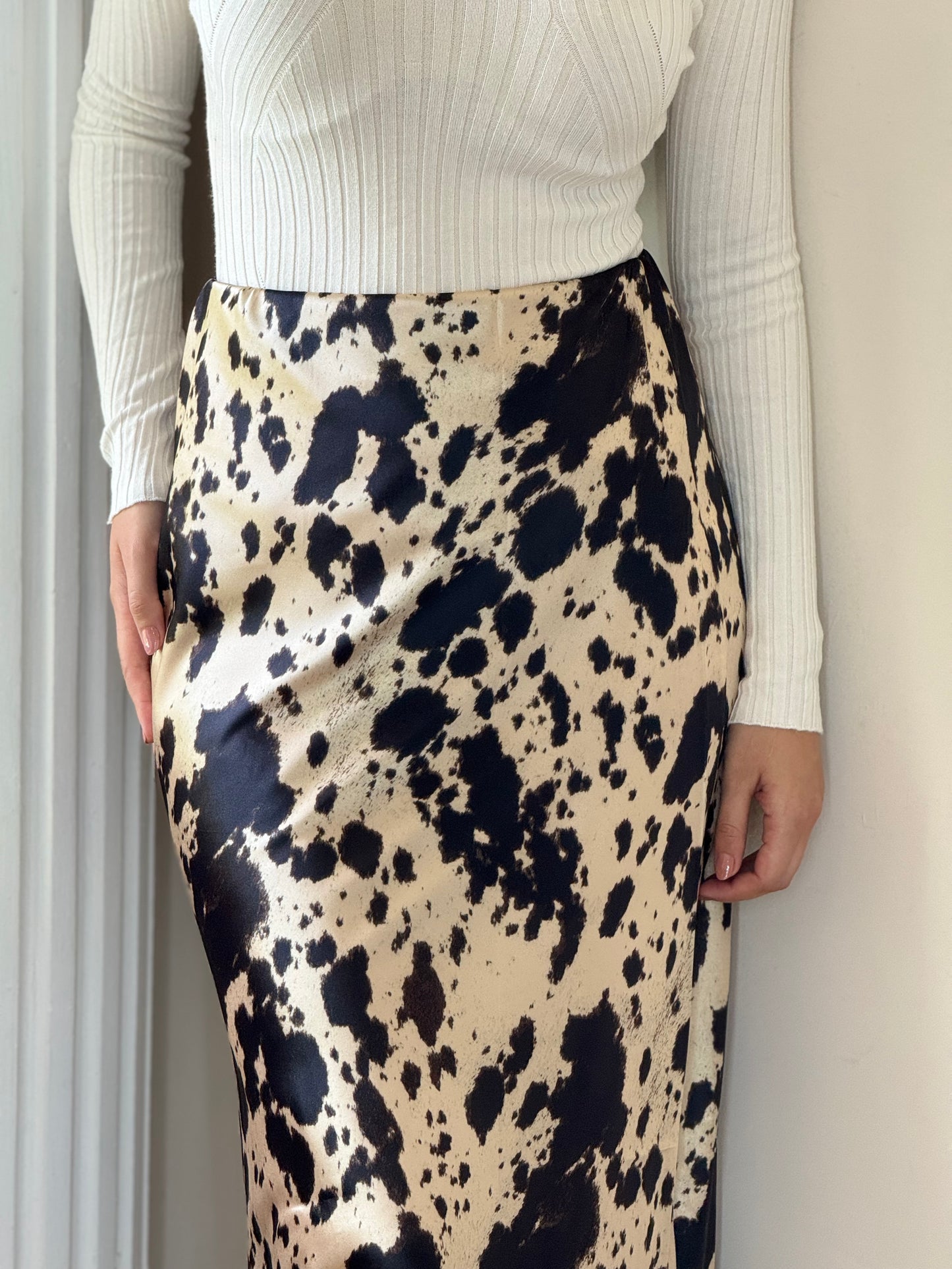 Falda de satin estampada vaca