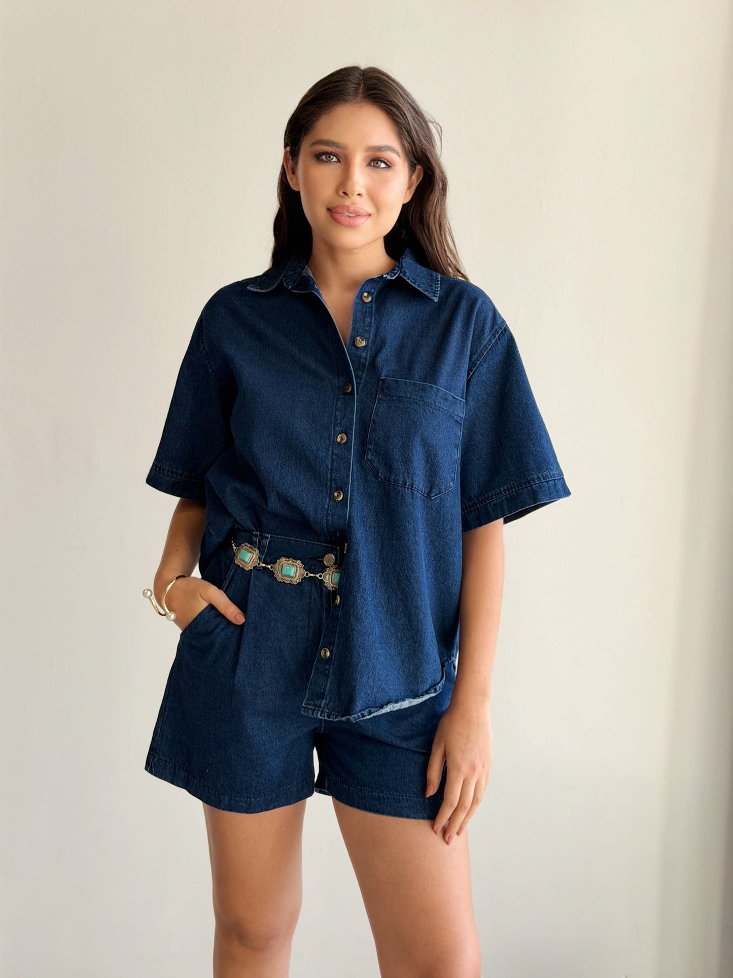 Conjunto Camisa con short de mezclilla