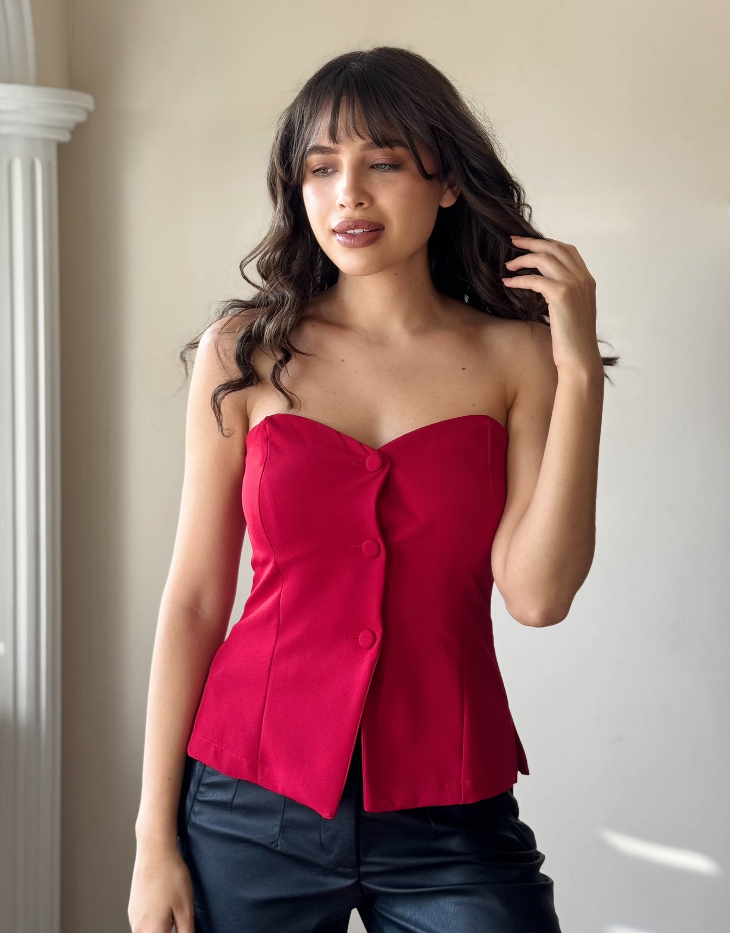 Blusa botones strapless