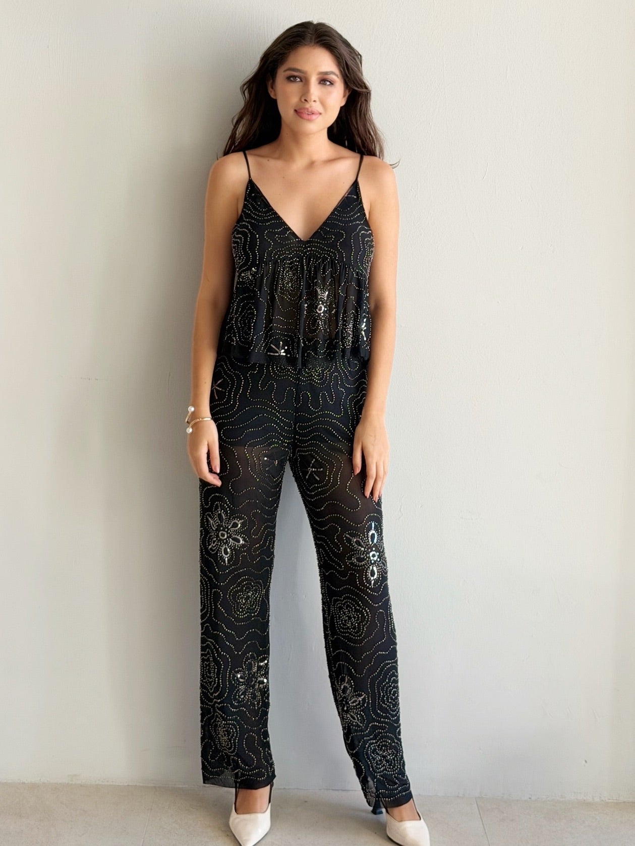Conjunto de pantalon Bordado con Pedreria