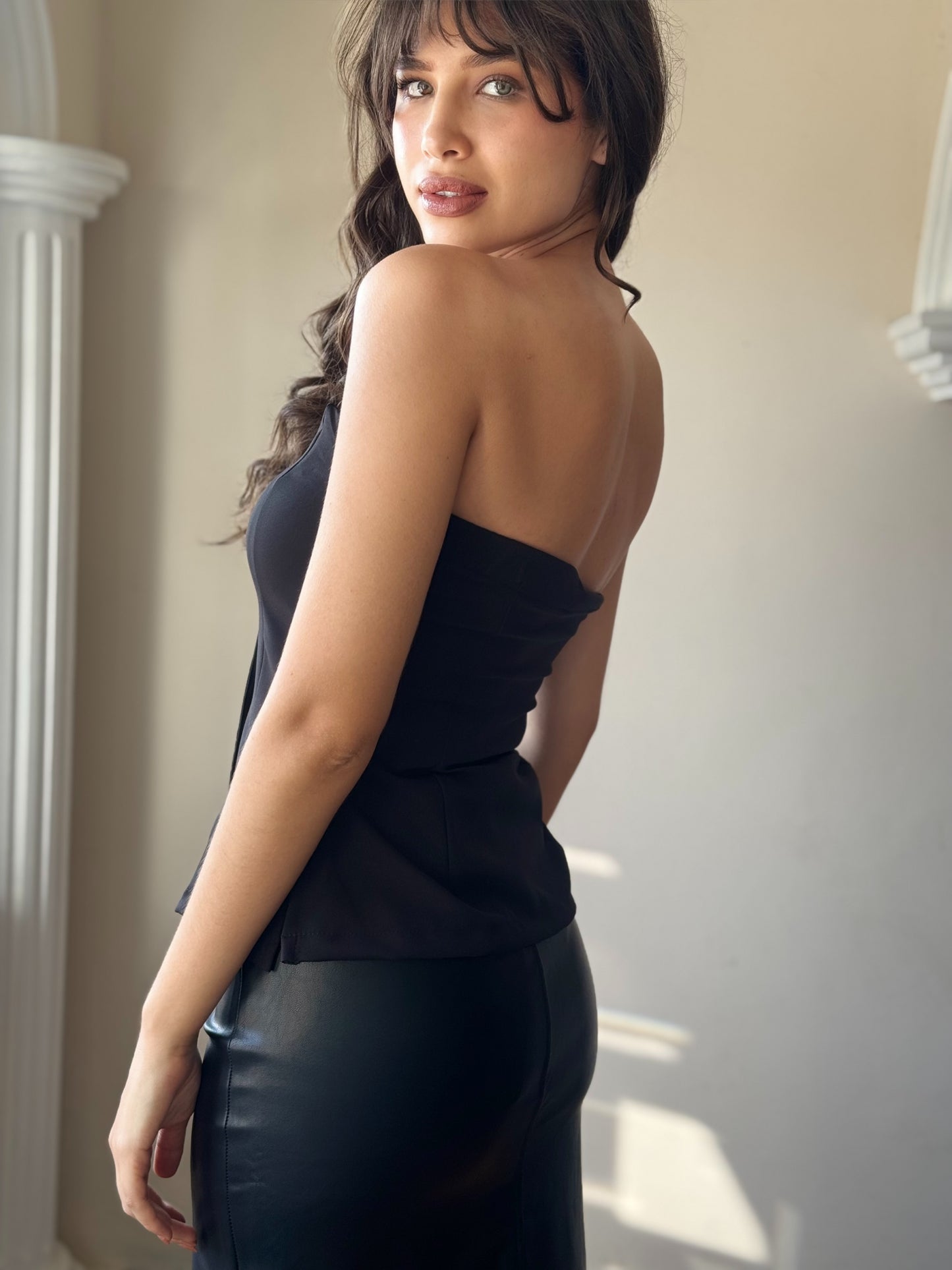 Blusa botones strapless