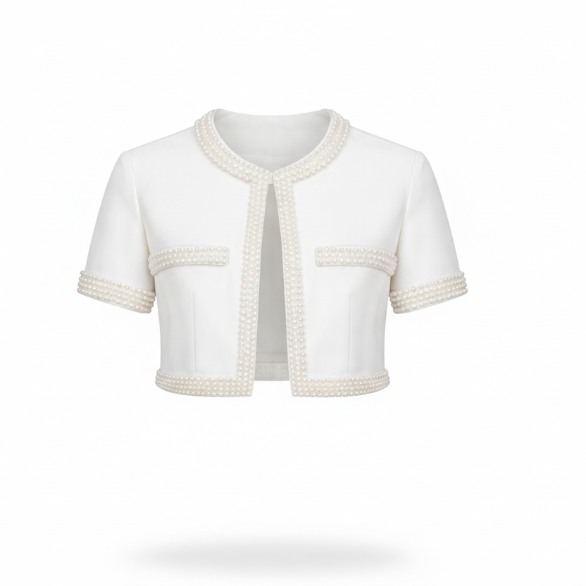 Blazer Crop con Aplicación de Perlas