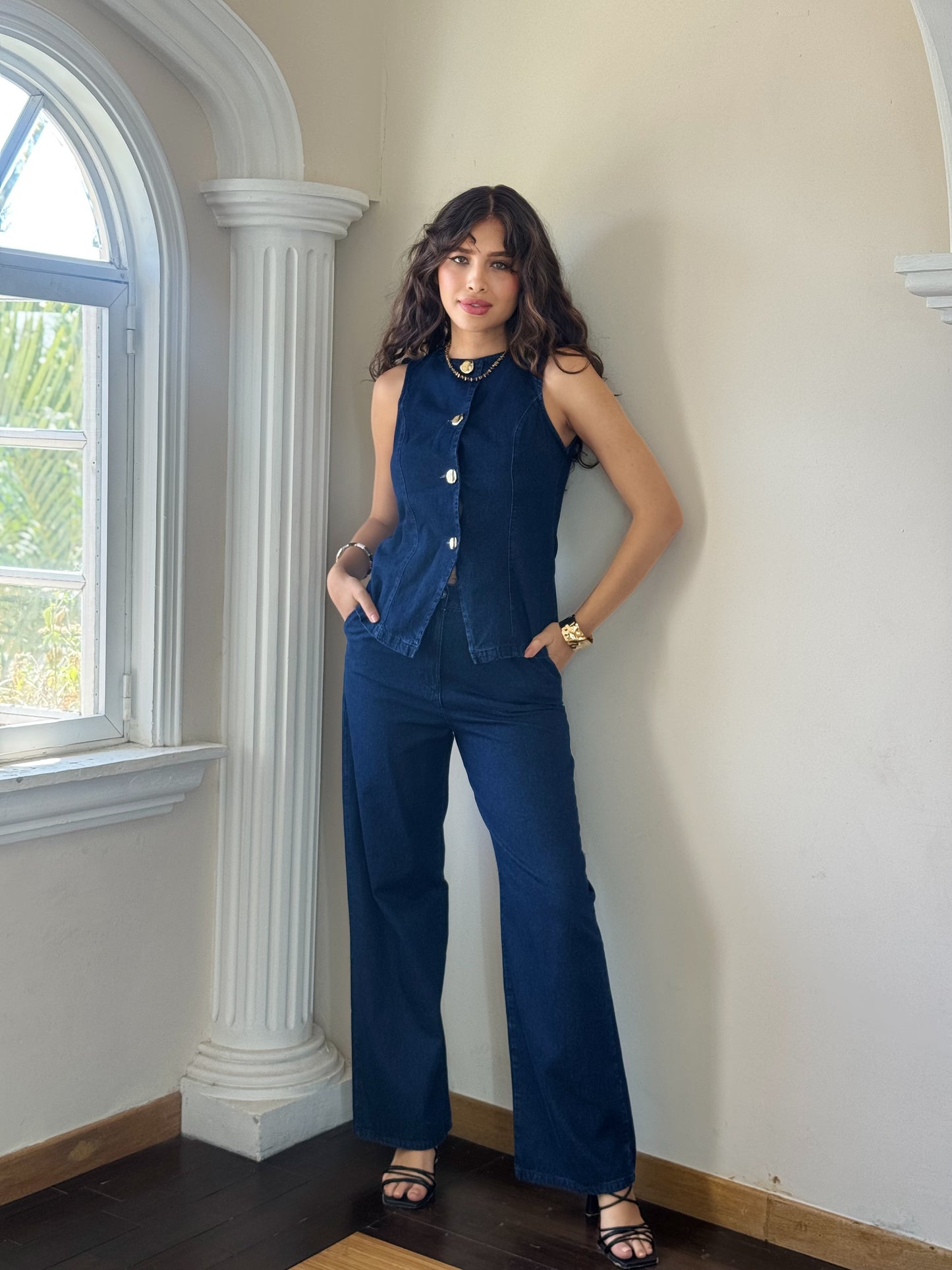 Conjunto de chaleco mezclilla